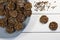 Flax crispbread in a blue plate on a white background. Healthy food, no fat