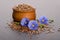 Flax seeds in the wooden bowl, beauty flower