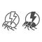 Flea and lightning line and solid icon, pest control concept, Flea warning sign on white background, catch bedbugs