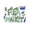 Flea market emblem. Text and hand drawn decor