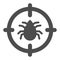 Flea in target solid icon, pest control concept, Flea warning sign on white background, catch bedbugs parasite icon in