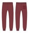 Fleece Red color fabric jogger sweatpants overall technical fashion flat sketch vector template Front and back views.