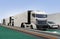 Fleet of autonomous hybrid trucks driving on wireless charging lane