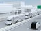 A fleet of self-driving electric semi trucks driving on highway