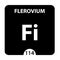 Flerovium symbol. Sign Flerovium with atomic number and atomic weight. Fl Chemical element of the periodic table on a glossy white