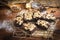 Fleshly baked almond brownies desert background