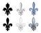 Fleur-de-lys, heraldic motif of lily flower. Set of different graphic presentations for design and decorate