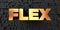 Flex - Gold text on black background - 3D rendered royalty free stock picture