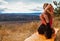 Flexible girl make yoga exercise in mountain