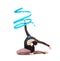 Flexible gymnast dancing with blue ribbon