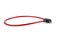 Flexible red bicycle cable with key on white background.  Security and safety concept