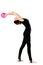 Flexible slim girl doing swallow exercise with ball