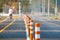 Flexible traffic bollard for bike lane.