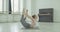 Flexible yogi woman stretching in bow pose exercise