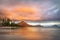 Flic en Flac beach and the mountain Tourelle du Tamarin at sunset