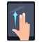 Flick up with two fingers touch screen gesture on tablet vector