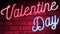 Flickering blinking red and blue neon sign on red love brick wall background, valentine day holiday event festive sign