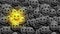 Flickering bright tasty emoji isolated on other black and white dark emoji