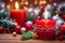 flickering light of red candles. Their warm glow creates a cozy and inviting ambiance