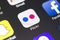 Flickr application icon on Apple iPhone 8 smartphone screen close-up. Flickr app icon. Flickr is an online social networking