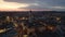 Flight above the roofs on night. Old european city. Ukraine Lviv