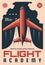 Flight academy training program retro poster.