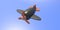 Flight airplane wooden kids toy on blue background. 3d illustration