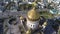 Flight around of the Cathedral of Christ the Saviour against background of city Moscow Russia