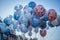 A flight of balloons hovering over Main Street USA, Disneyland