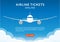 Flight banner with plane. Airplane in the Sky. Airline tickets online concept for web design or business brochure. Vector