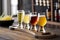 Flight of beer for tasting on a bar counter with a blurred background, generative AI