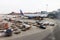 Flight field, Aeroflot aircraft and loading trucks before taking