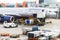 Flight field, Aeroflot aircraft and loading trucks before taking