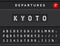 Flight flip board font displays airport departure destination in Japan Kyoto . Vector illustration