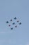 The flight groups `Swifts` and `Russian knights` on su-30 SM and MiG-29 aircraft in the sky over Moscow during the dress rehearsal