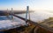 Flight over cable-stayed bridge over the Oka River