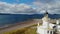 Flight over Cromarty Lighthouse at Cromarty Firth in the Scotland - aerial footage