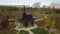 Flight over old wooden church at the periphery of Kishinev city.