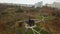 Flight over old wooden church at the periphery of Kishinev city.