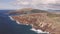 Flight over rocky coast of tropical island of Oahu Hawaii. View of Hanauma Bay. Kalanianaole Highway South Shore Oahu