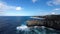 Flight Over Of Rocky Coastline. Ocean Shore, Waves Crashing Cliffs Azores