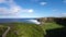 Flight Over Of Rocky Coastline. Ocean Shore, Waves Crashing Cliffs Azores