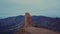 Flight over of Roque Nublo, a volcanic rock in caldera of Tejeda, Gran Canaria