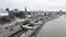 Flight over St Pauli Landungsbrucken in the harbour of Hamburg