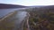 Flight over Village and River.Flying over the village and the river in the autumn.