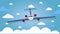 Flight of the plane in the sky. Passenger planes, airplane, airc