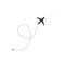 Flight route. Plane icon. Airplane icon with route from launch point to destination point. Vector illustration