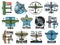 Flight school vector icons aviators academy labels