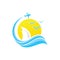 Flight summer cloud business travel vector design emblem with blue color