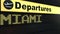 Flight to Miami on international airport departures board. Travelling to the United States conceptual 3D rendering